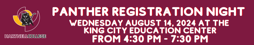 Panther Registration August 14 at king city education center from 4:30 - 7:30 pm 