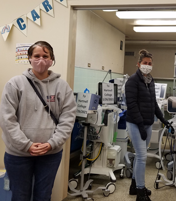 Respiratory care students with ventilators