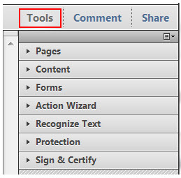 highlight adobe tools menu