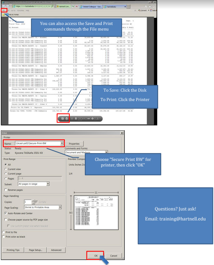 Displaying steps to save/download pdf