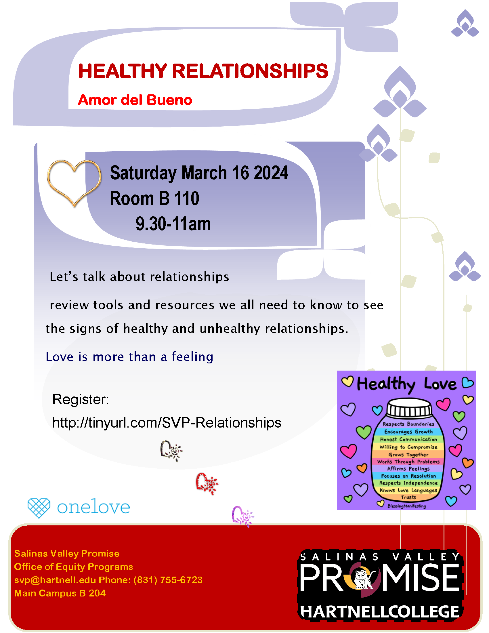 healthy relationships workshop  flier for spring 2024